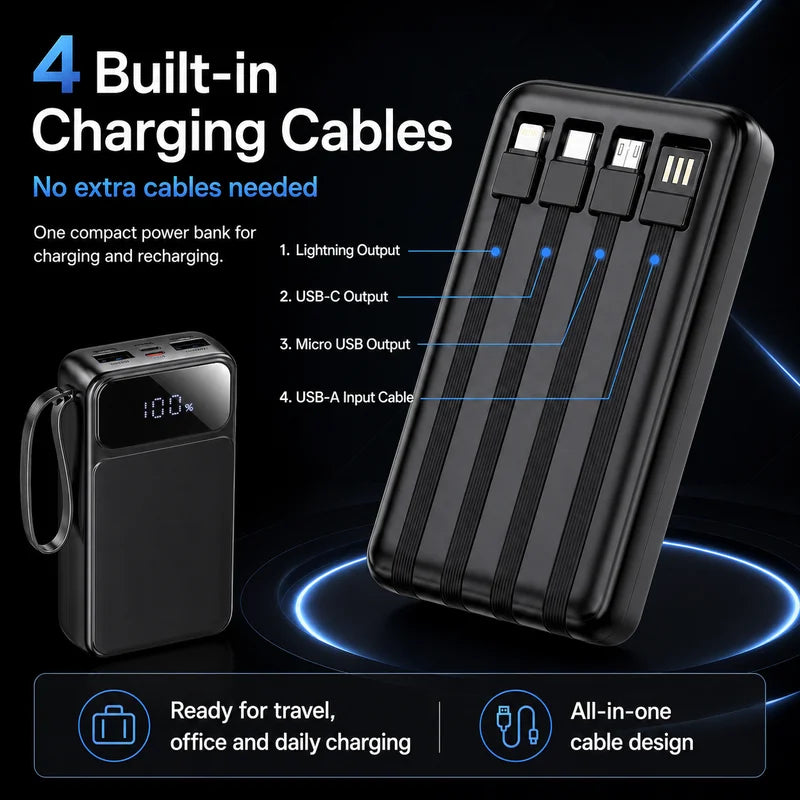 US Stock Free Shipping 30000mAh 50000mAh Power Bank LED Display Fast 22.5W Charging Portable Power Bank with Carry Strap