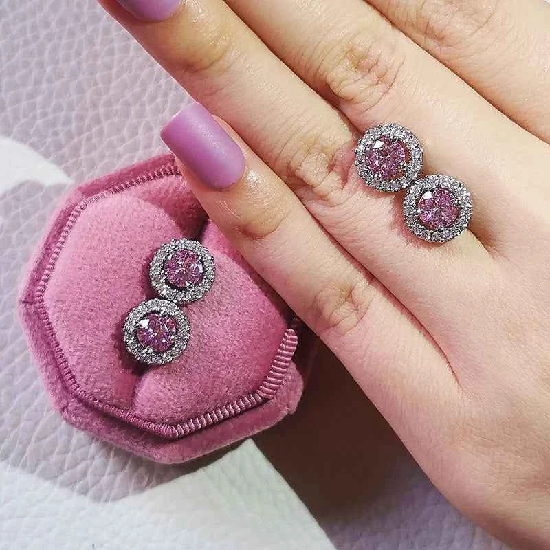 2023 New Arrivals Fashion Luxury silver color korean Zircon Stud Pink Earing Earrings For Women Girl Party Gift Jewelry Z7