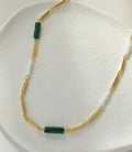 Silver 2024 New 925 Silver Material High-end Design Gold Cylindrical Green Zircon Necklace