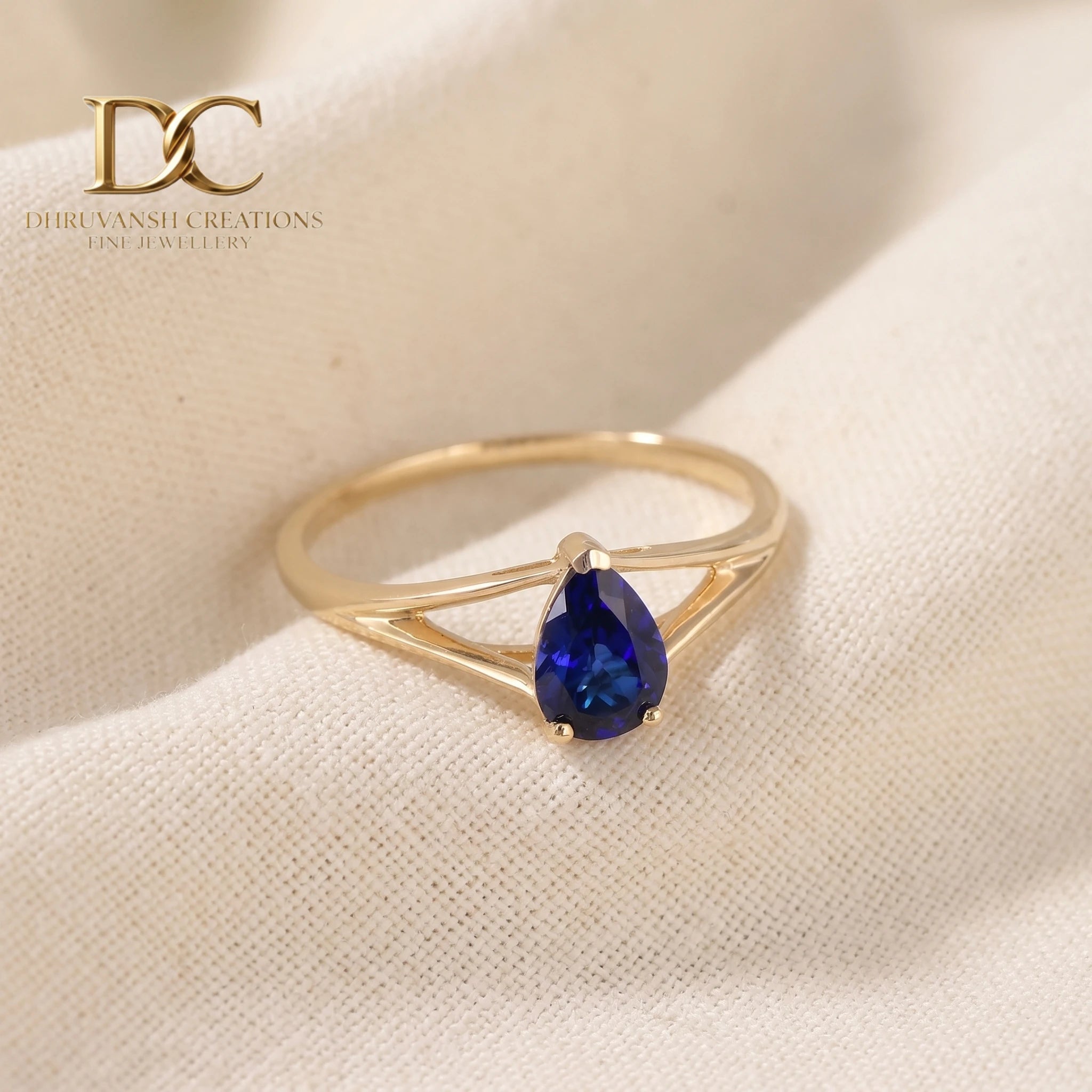 Luxury Fine 14KT Solid Yellow Gold Ring with Lab Grown Royal Blue Sapphire Women's Wedding & Party Jewelry