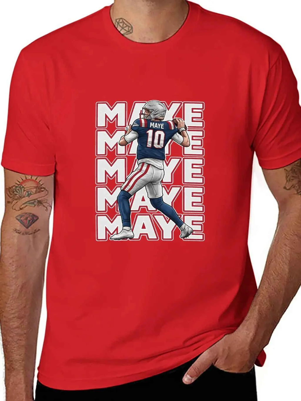 USA In-Stock New England Team Culture Shirt MAYE #10 Jersey T-Shirt Men's Casual Crew Neck T-Shirts 100% Cotton 180g Stretch Top