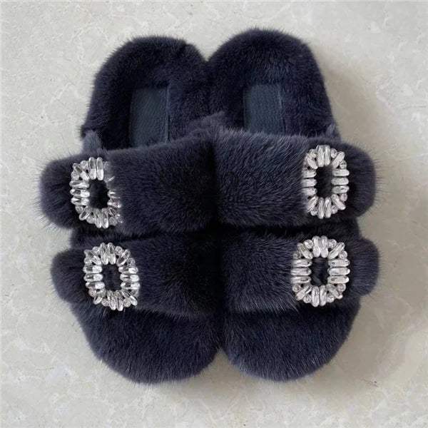 Wholesale Fur Slipper  Women Slides 2024 Women's Shoes Real Mink Fur Slipper  Flats Fashion Fur Slippers