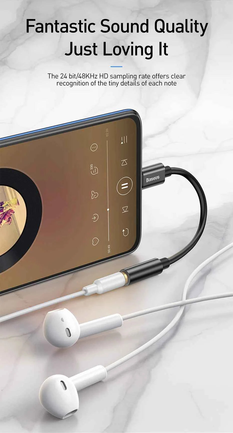 Baseus Type C to 3.5mm Aux Adapter Earphone USB C Cable Headphones Adapter 3.5 Jack Audio cable For Huawei P20 Xiaomi Mi 10