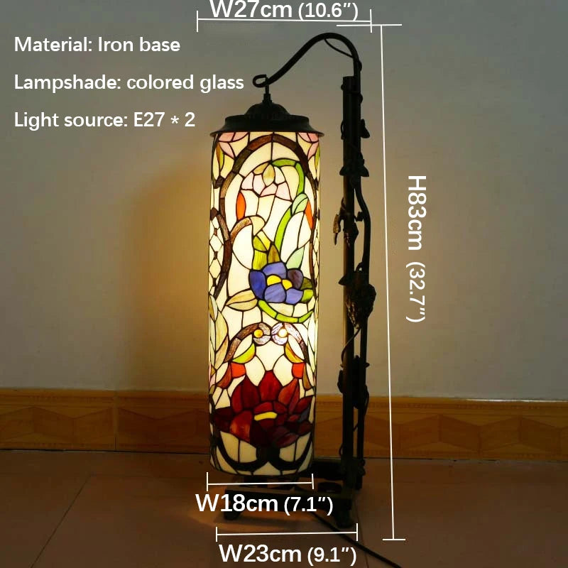 Modern Roman Column Floor Lamp American Retro Living Room Bedroom Lamp Country  Stained Glass Decoration Floor Lamp