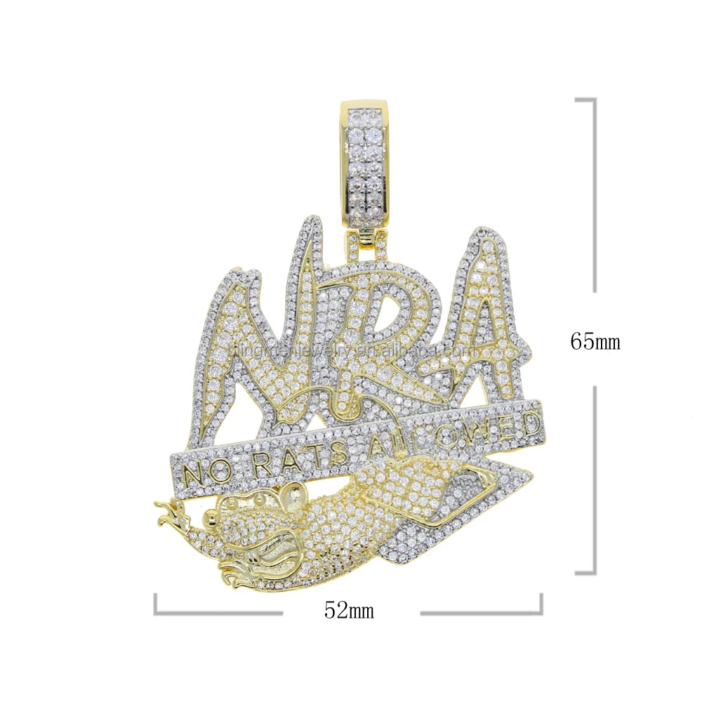 18K Gold Plated Micro Pave Cubic Zirconia CZ Plug Shape Pendant Hip Hop Style Yellow Gold Necklace for Engagement Wedding Party