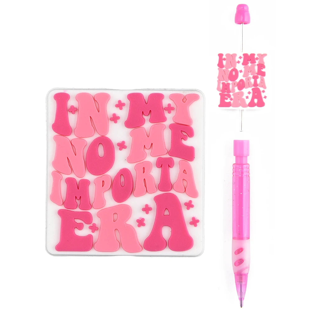 DIY Pink Ribbons PVC Beads Baby Teething Puzzle Silicone Focal Beads for Pen Making Christmas Gift Idea