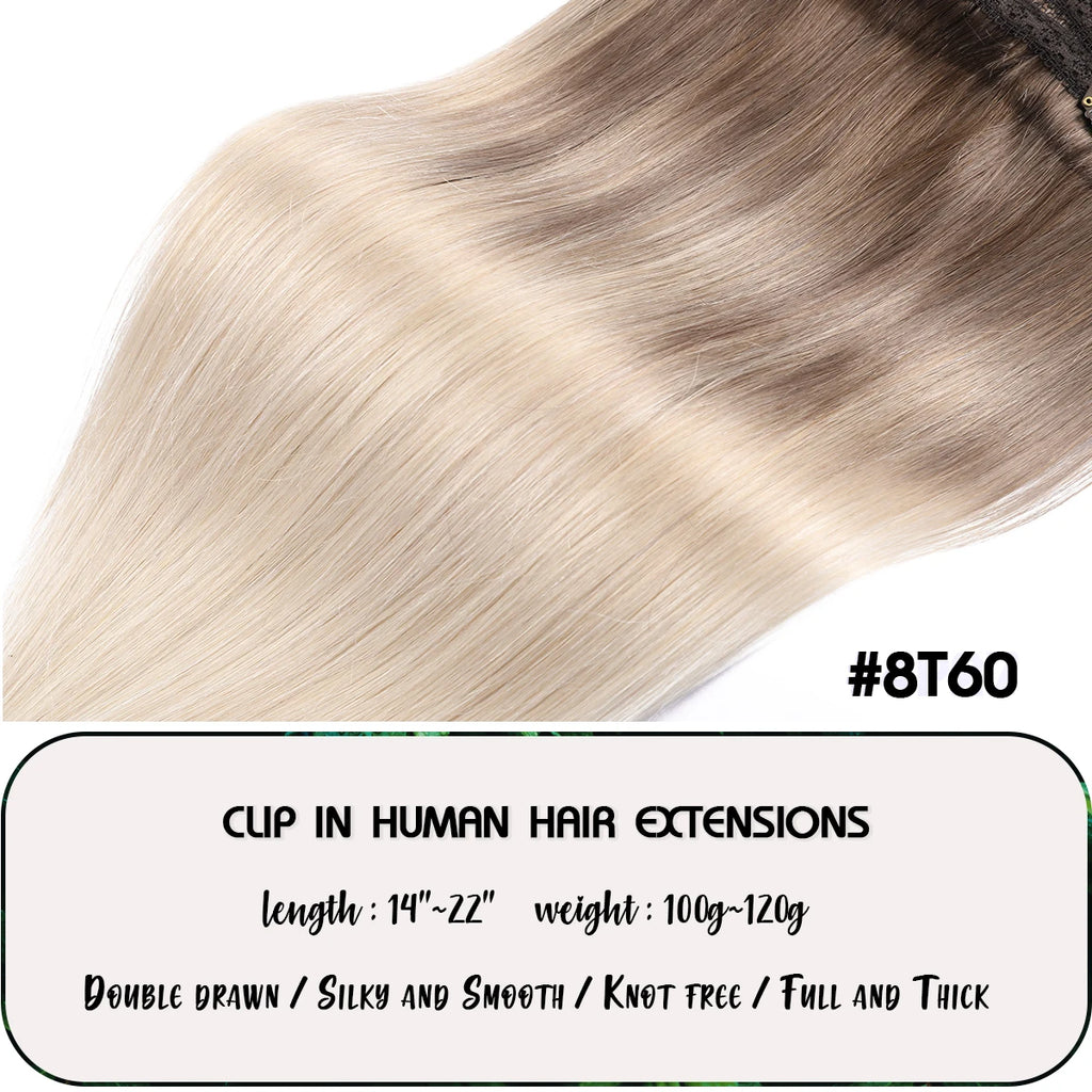 Real Virgin Remy Double Weft Balayage Human Hair Clip Ins Hair Extension