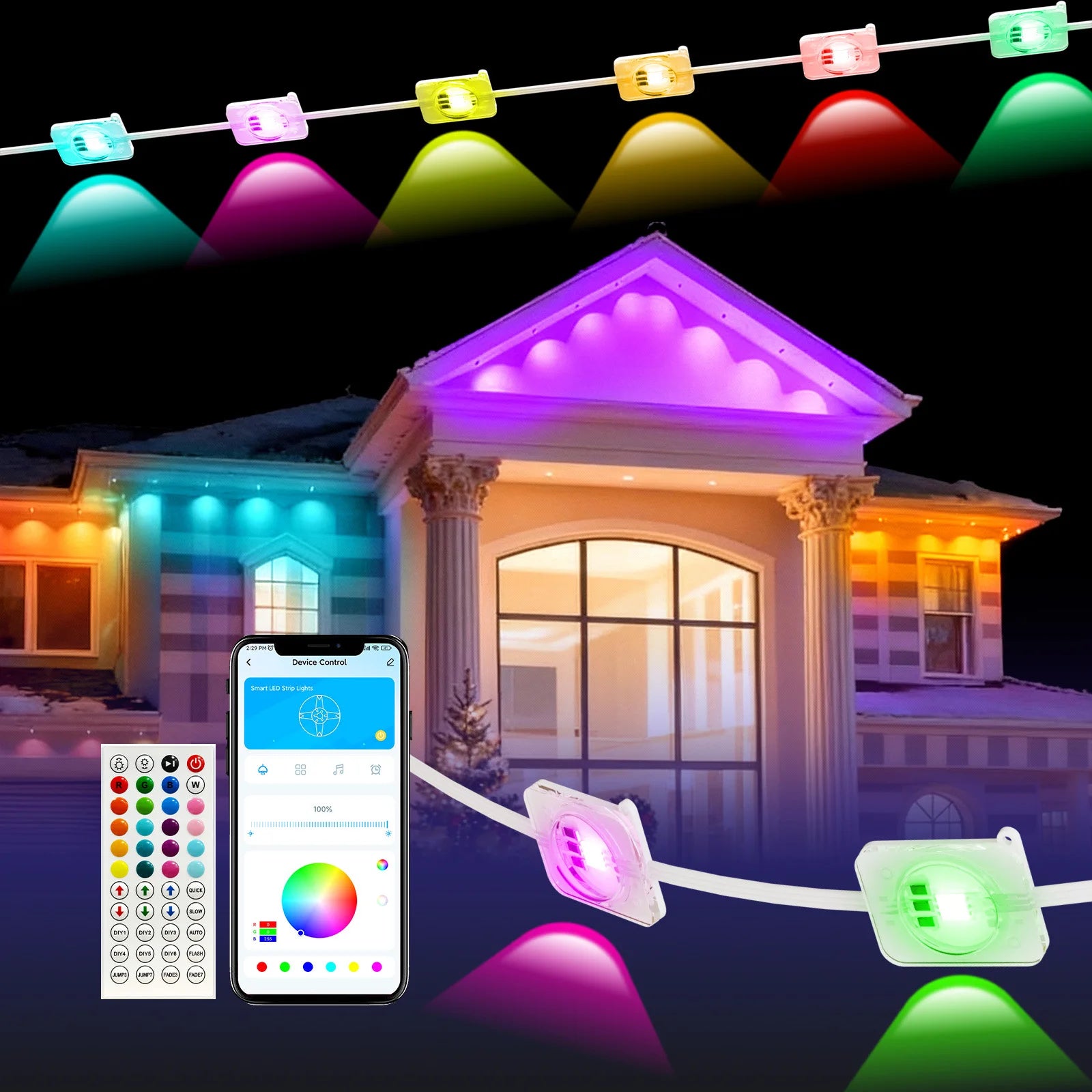 LED Eaves Lights Outdoor Waterproof Ultrasonic Fence Lights for Garden Patio Yard Decoration