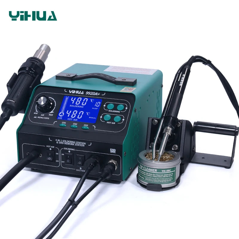 YIHUA 992DA+ Hot air Desoldering Station Heat Gun Soldering Iron Smoke Absorb BGA SMD Soldering Rework Station