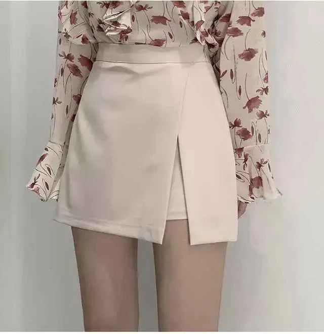 Mini Skirts Women Irregular Solid Side-slit Stretchy Korean Style Trendy Chic OL High Waist Female Bottom Popular Spring Autumn