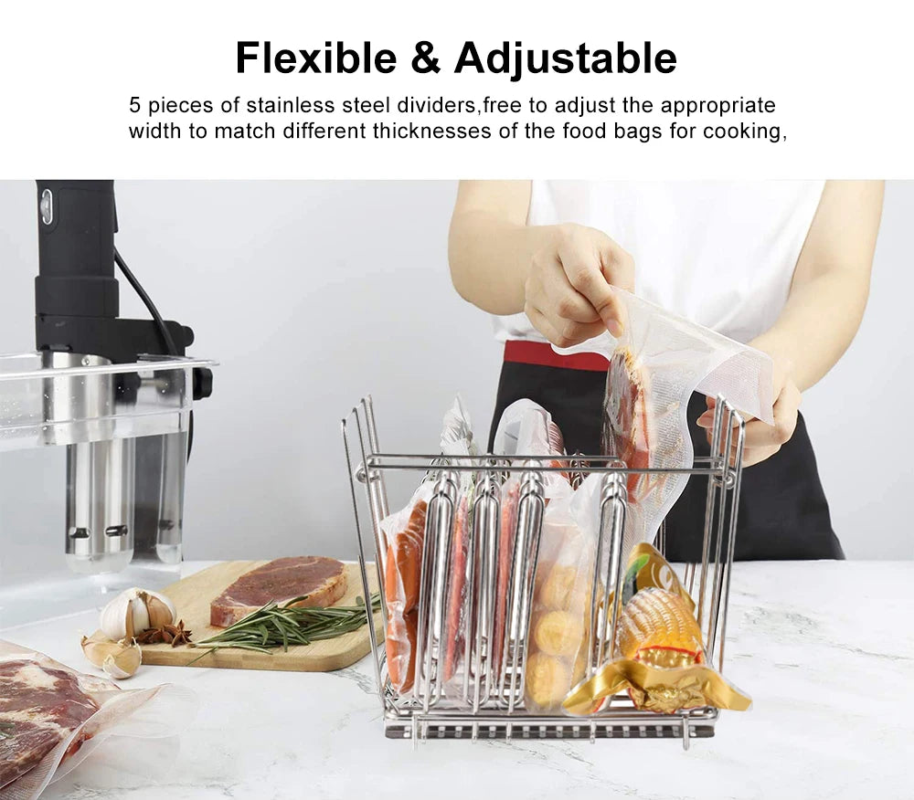 Stainless Steel Sous Vide Rack and 11L Sous Vide Cooker Containers Detachable Dividers Separator for Immersion Circulators
