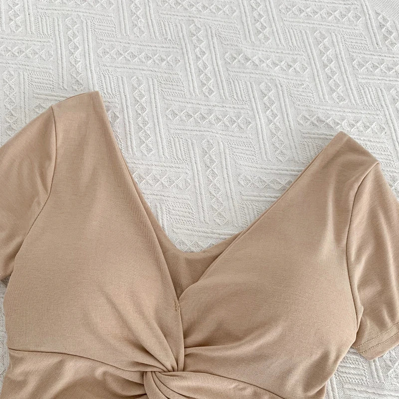 T Shirt  Woman Crop Tops Basic Short Sleeve Kawaii T Shirt Built In Bra Women Sexy Top Harajuku Korean Fashion