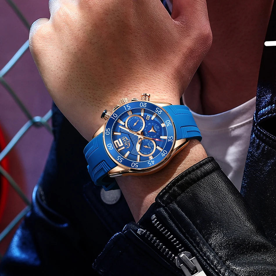 LIGE New Fashion Mens Watches Top Brand Luxury Quartz Wrist Watch Man Sport Red Silicone Watch for Men Reloj Hombre Chronograph