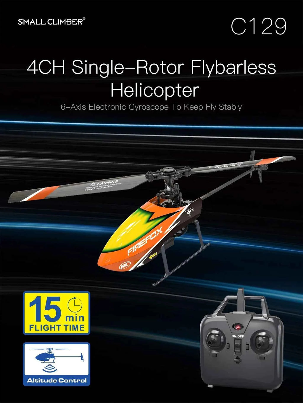 Beginner RTF Automatic Stable RC Helicopter 2.4G 4 Channel Single Propeller Without Aileron E129 C129 Durable Long Flight Time