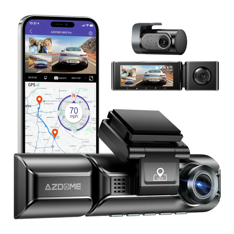 AZDOME M550 PRO HD 3 Lens Adas Wifi GPS Front Rear 4K Dash Cam IPS Screen Car Dash Black Box DVR Video Camera for Audi