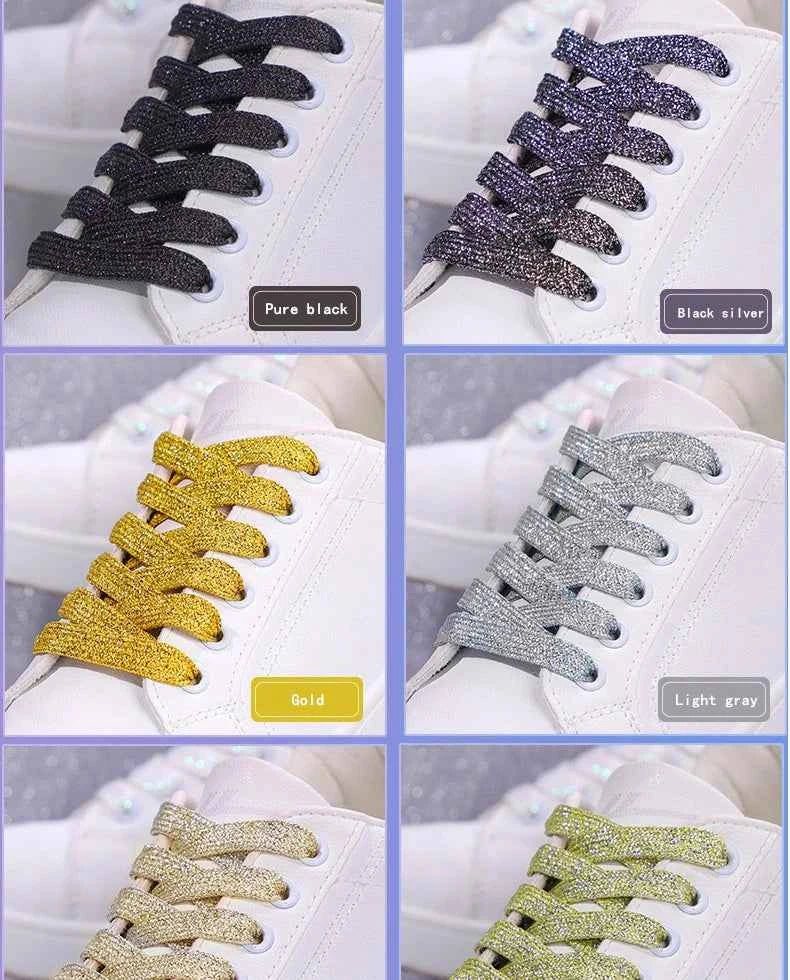 NEW Fashion Glitter Shoelaces Colorful Flat Shoe laces for Athletic Running Sneakers Shoes Boot 1CM Width Shoelace Strings 1Pair