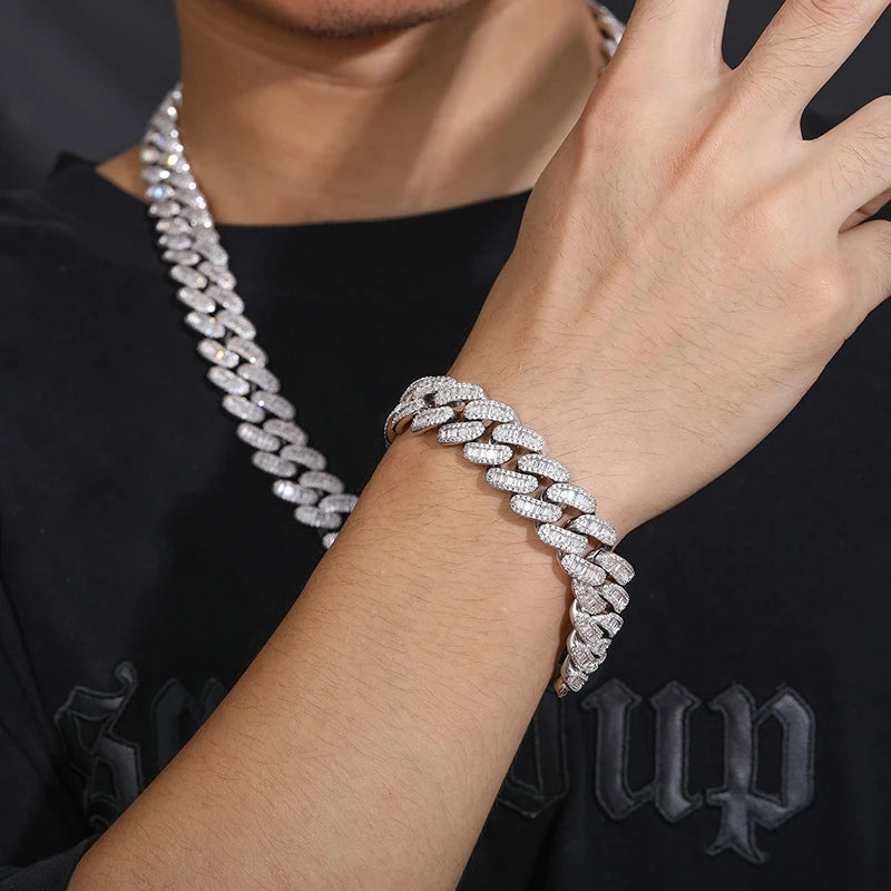 Luxury Men Hiphop Jewelry 16mm Gold Rhodium Plated Copper 5A Baguette CZ Zircon Iced Out Miami Cuban Link Chain Necklace