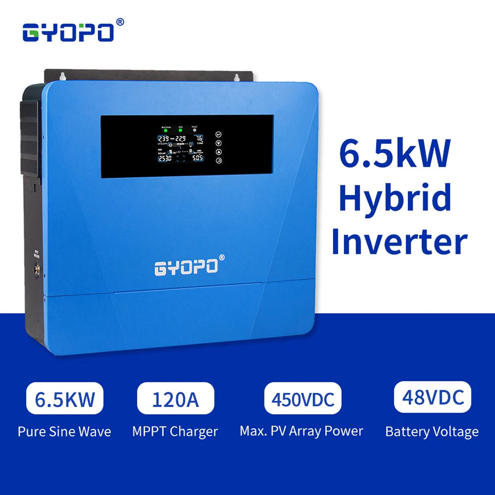 Single-Phase 6.5kw/6500 Watt Output Hybrid Solar Electric Inverter for Solar Systems