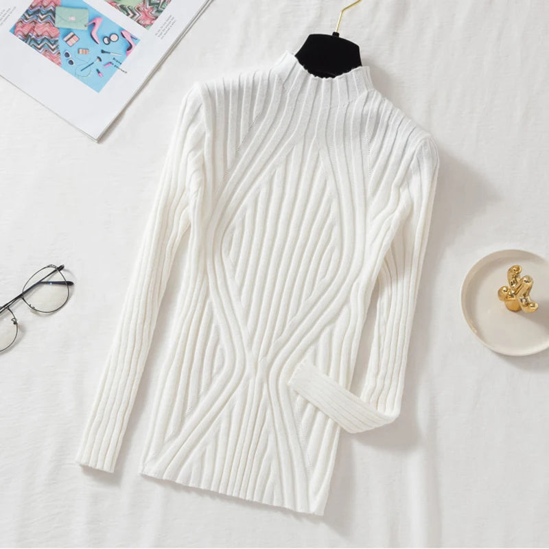 AOSSVIAO 2026 Knitted Women high neck Sweater Pullovers Turtleneck Autumn Winter Basic Women Sweaters Slim Fit Black