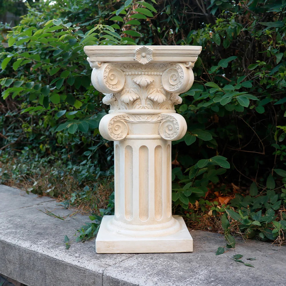 Ionic-Corinthian Hybrid Resin Pedestal Hand-painted Stone-Effect Finish Ornate Column Statue European Garden Luxury Patio New
