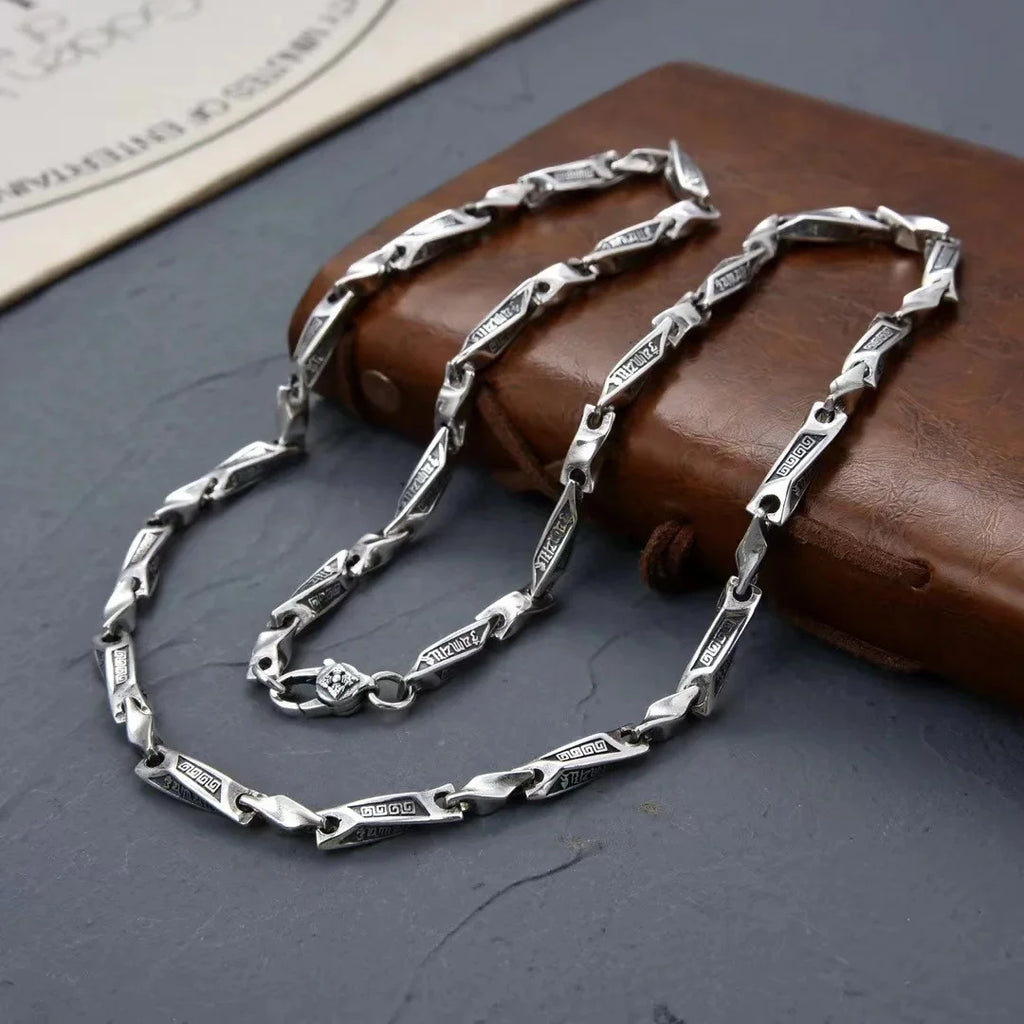BOCAI S925 Silver Six-Character Mantra Bracelet for Men Retro Irregular Link Chain for Individual Fashion Necklace for Men