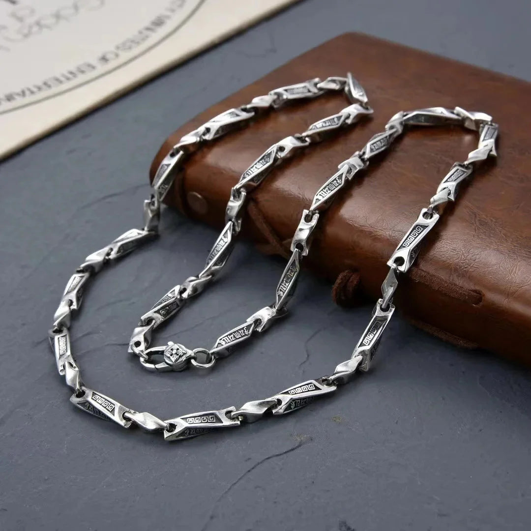 BOCAI S925 Silver Six-Character Mantra Bracelet for Men Retro Irregular Link Chain for Individual Fashion Necklace for Men