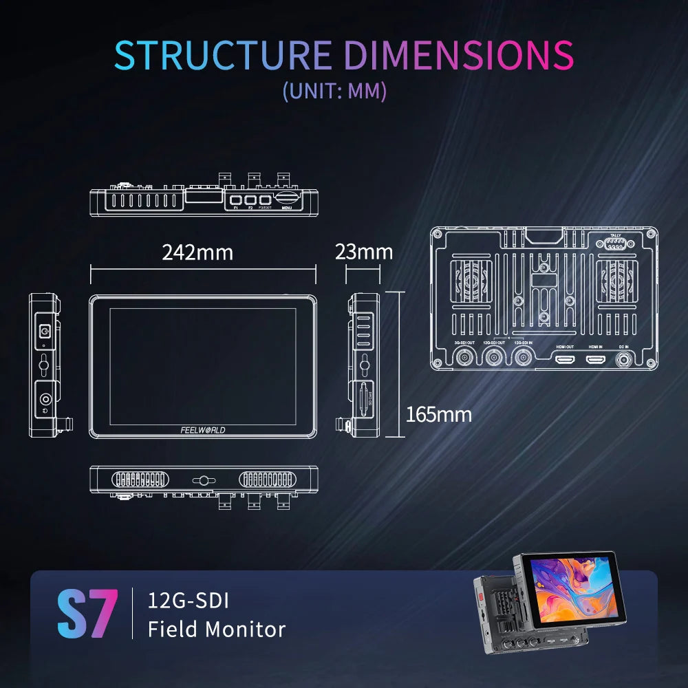 FEELWORLD S7 Camera Monitor 7-inch 1600nit Industrial Touch 12G-SDI Signal Stability Field Monitor Factory Wholesale Custom
