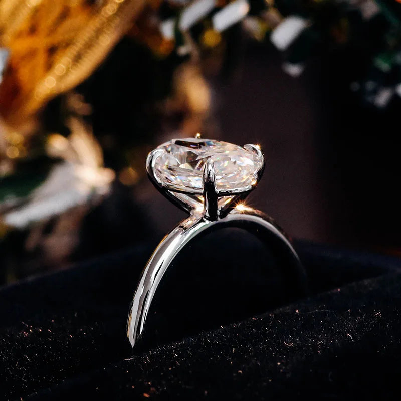 GRA Certificate 3CT Moissanite Ring Colorless Moissanite Stone in Oval VVS Clarity Moissanite Ring in 14k Gold