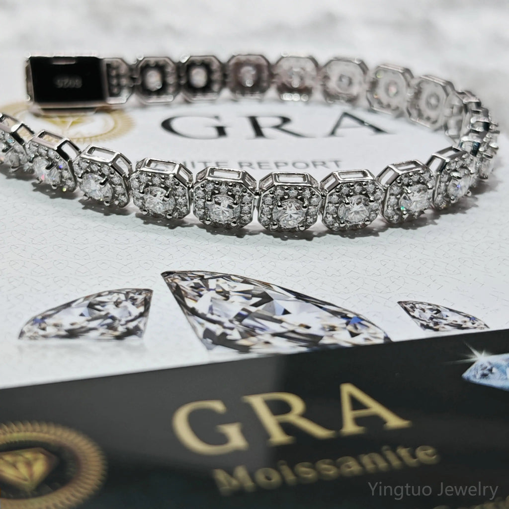 Wholesale Hip Hop 925 Sterling Silver VVS D Color Moissanite Diamond Jewelry Iced Out Tennis Chain Bracelet Necklace for Men
