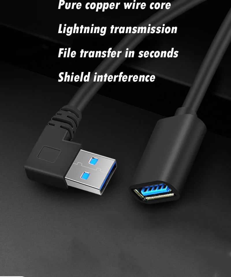 0.3M 90 Degree USB 3.0/2.0  Male to Female Adapter Cable Angle Extension Extender 5Gbps Fast Transmission Left/Right/Up/Down
