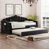 Modern Twin Size Velvet Upholstered Daybed Trundle USB Charging Ports Convertible Living Room Sofa Bed No Boxspring Needed Black
