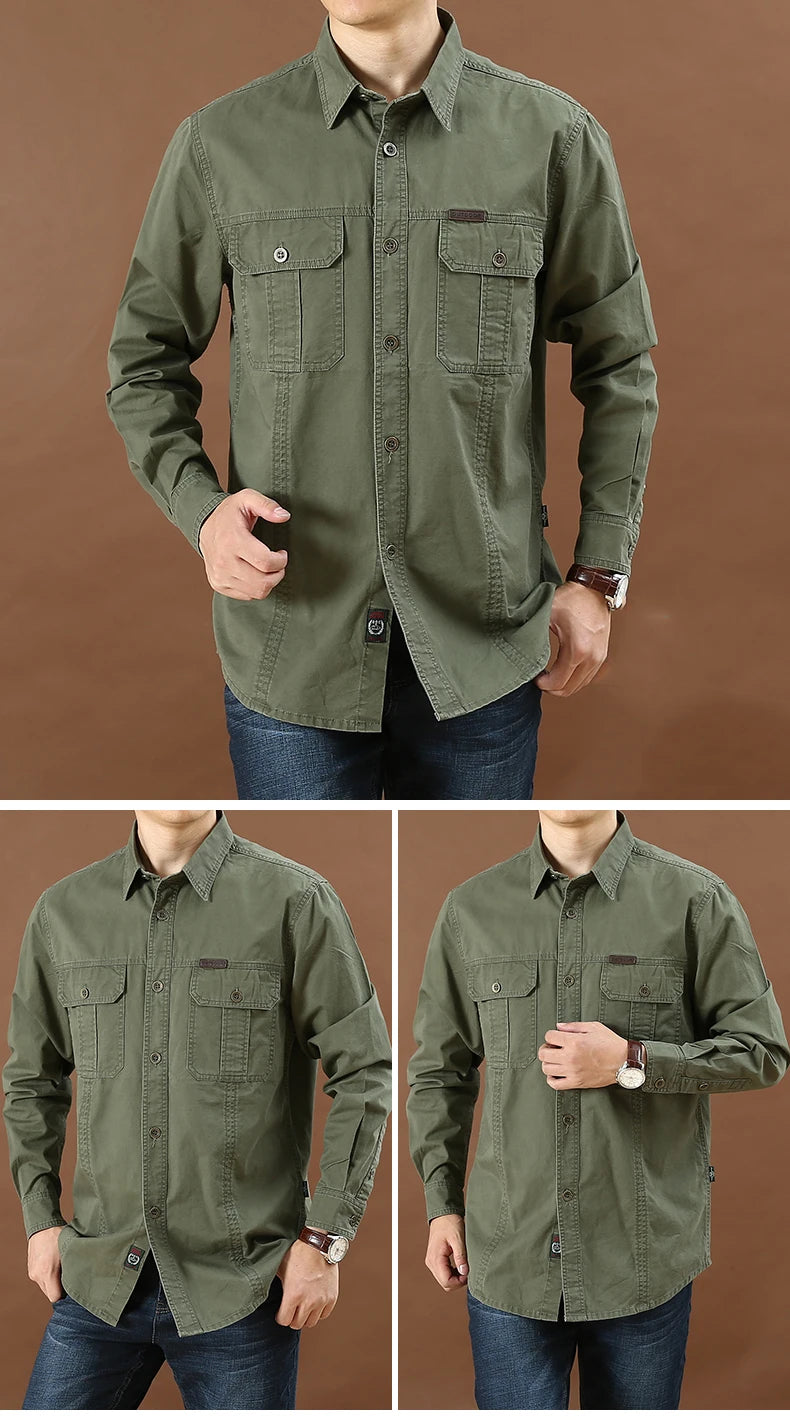 Pure Cotton Men's Shirt Men Oversized Loose Long Sleeve Cargo Shirts Men Clothing High Quality Solid Plus Size Casual Shirt 6XL