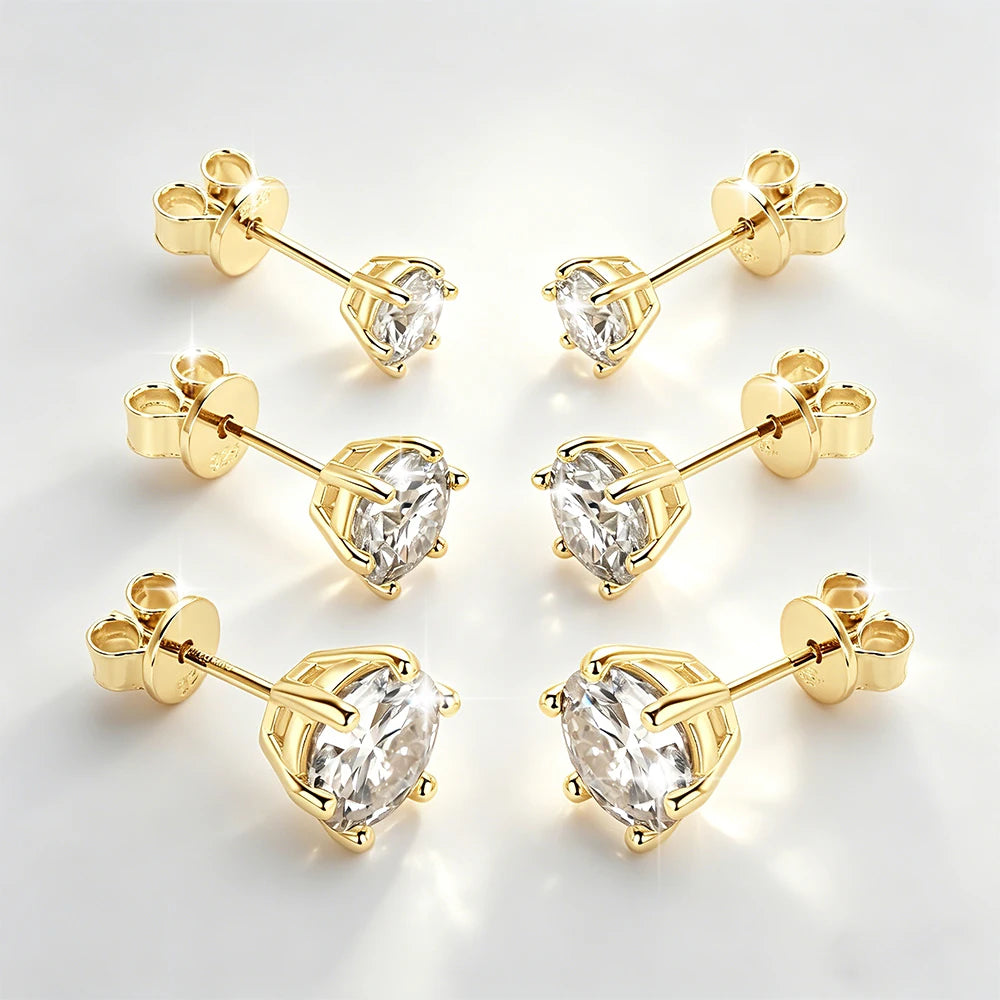 Free Shipping 925 Sterling Silver Round Moissanite Classic Simple Six Claw Earrings for Ladies Christmas Gift Moissanite Jewelry