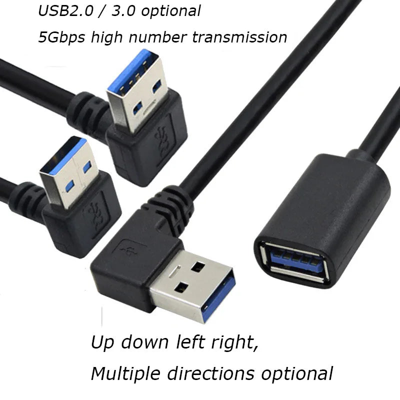 0.3M 90 Degree USB 3.0/2.0  Male to Female Adapter Cable Angle Extension Extender 5Gbps Fast Transmission Left/Right/Up/Down