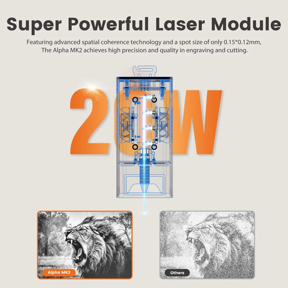 Smart Touch Screen Algolaser Alpha MK2 20W Laser Engraver for Metal Wood Stone and Leather Engraving