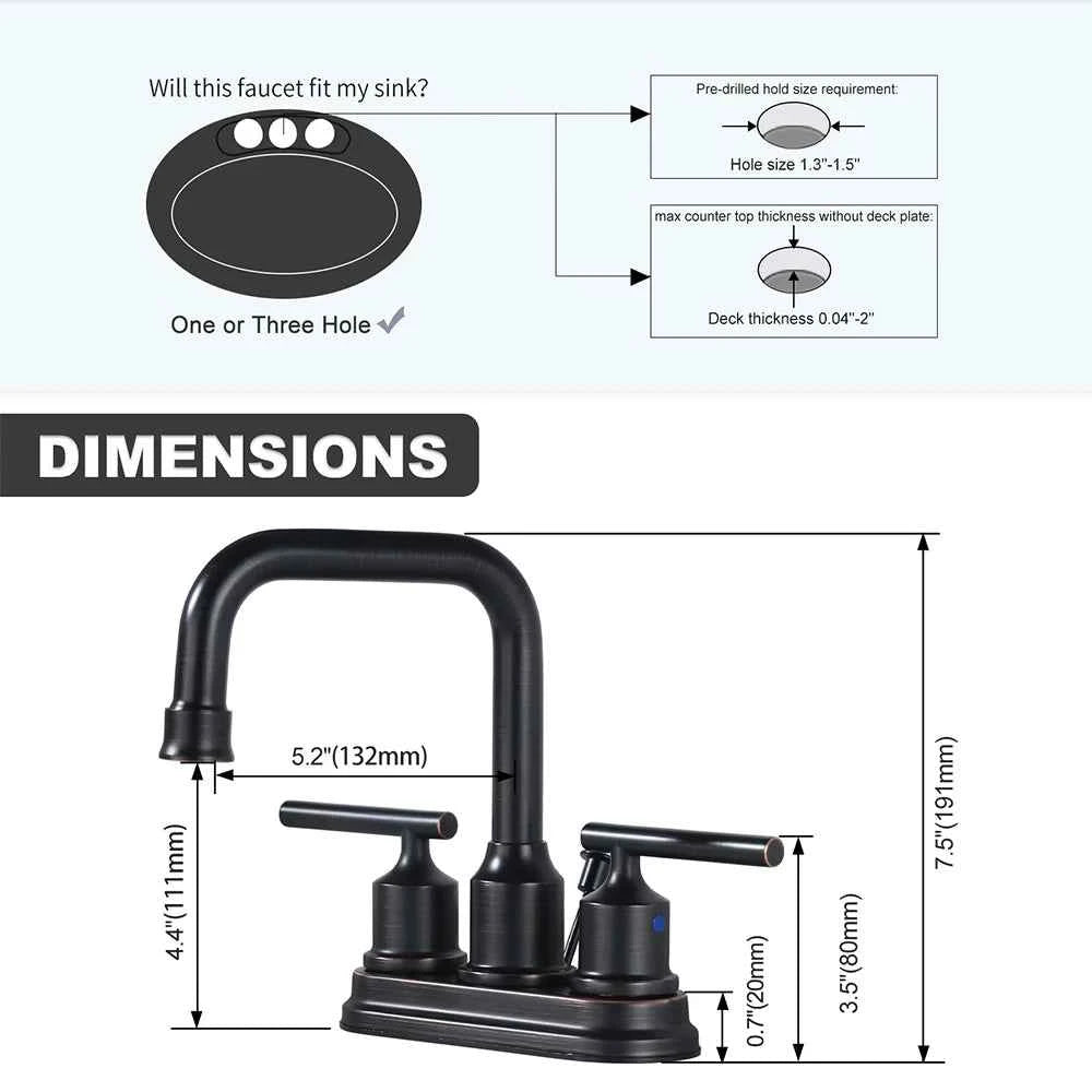 Oil Rubbed Bronze Bathroom Sink Faucet 3 Hole Lavatory Faucet 2 Handle Vanity Faucet, High Arc Swivel Spout Basin Mixer Tap