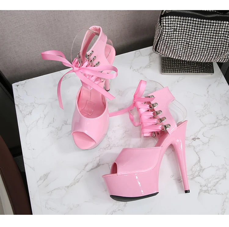 Shoes Women Platform Pole Dance Sandals 15CM 17CM 20CM High Heels Patent leather Gladiator Ladies Sandals Thick Bottom Stripper