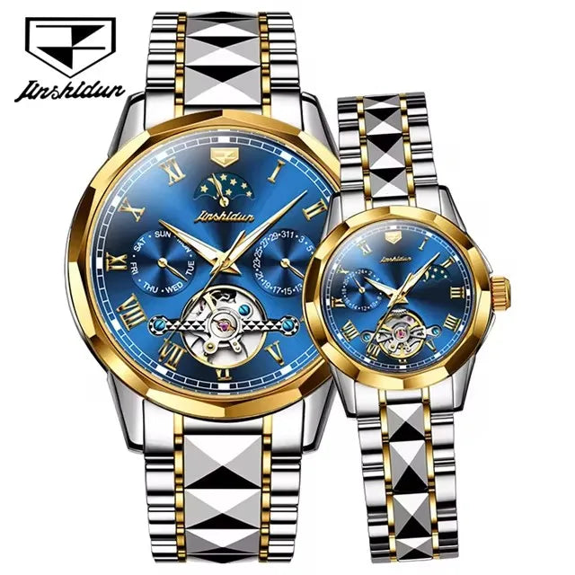 Jsdun 8937 Fashion Moon Phase Business Water Resistant Complete Couple Watch Top Luxury Tungsten Steel Band Lovers Watches