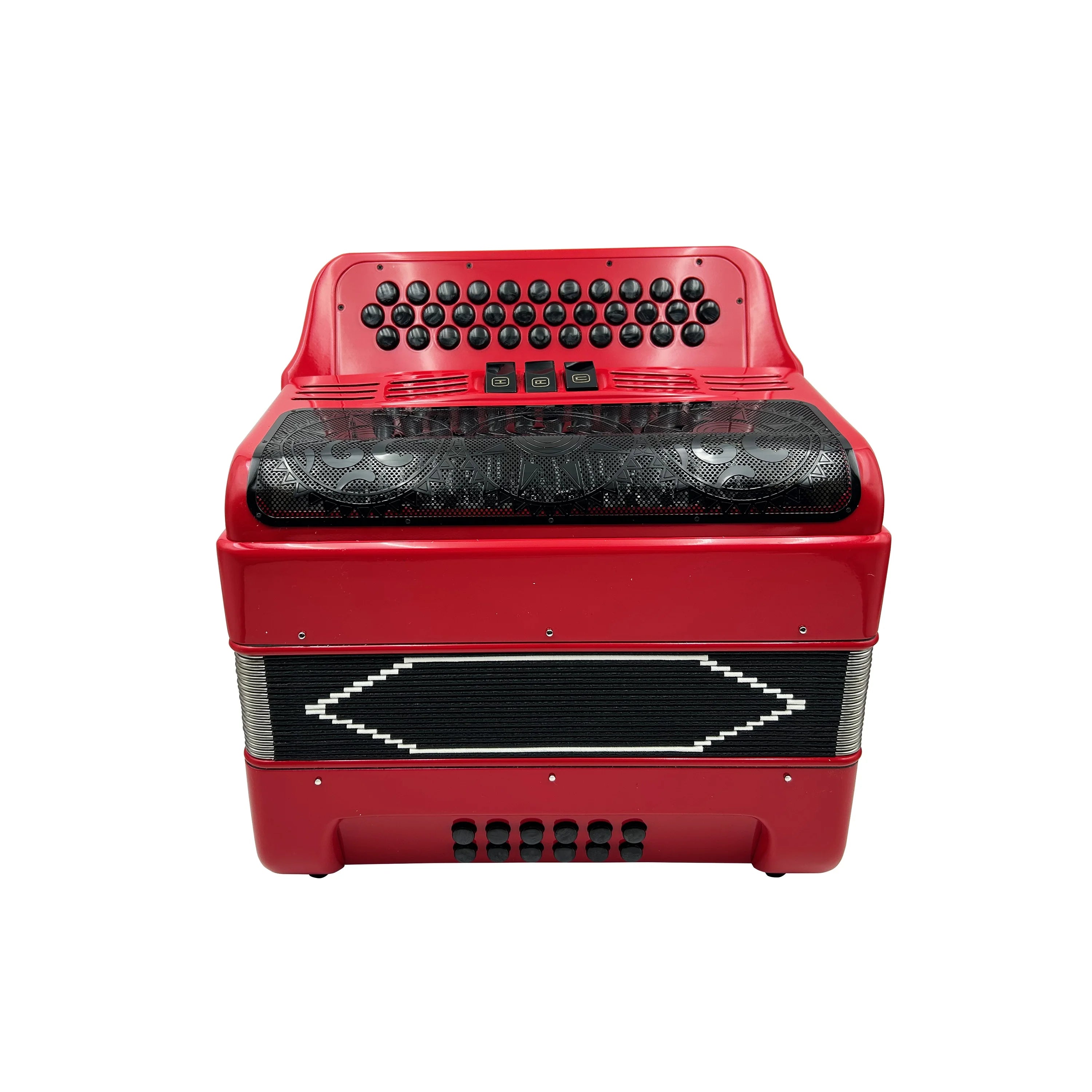 SEASOUND Professional 34-Button 12-Bass 3-Register Accordion with Red Body and Black Grill Black Buttons Acordeon JB3412C