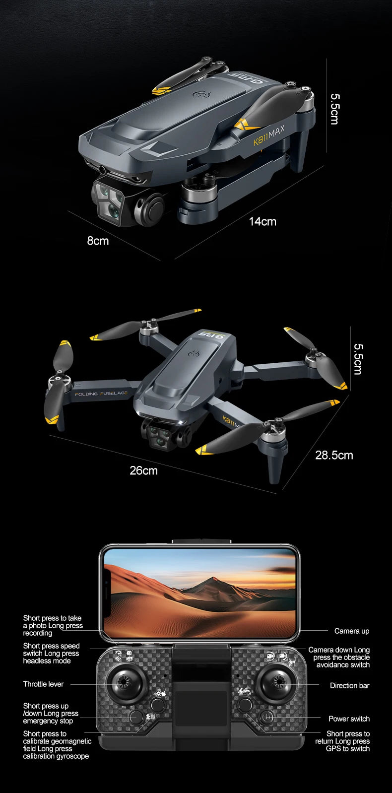 HOSHI K811 MAX RC Drone Brushless Mini Professional 4K HD Dual Camera 5G WIFI GPS Return Obstacle Avoidance Dron Toys Gift