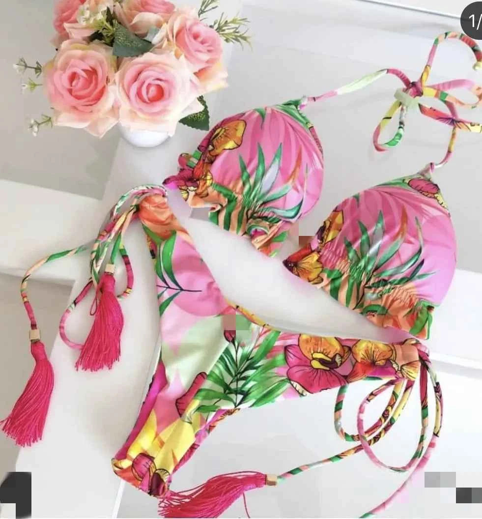 2020 New Bikinis Women Swimsuit Cross Bandage Swimwear Push Up Bikini Set Beach Bathing Suit Brazilian Biquni Print