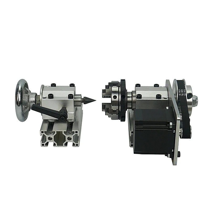 DIY CNC 4th Axis Rotary a Axis and Tailstock 65MM Center Height Cast Iron 4 Jaw Chuck for DIY CNC Router Wood Milling Machine