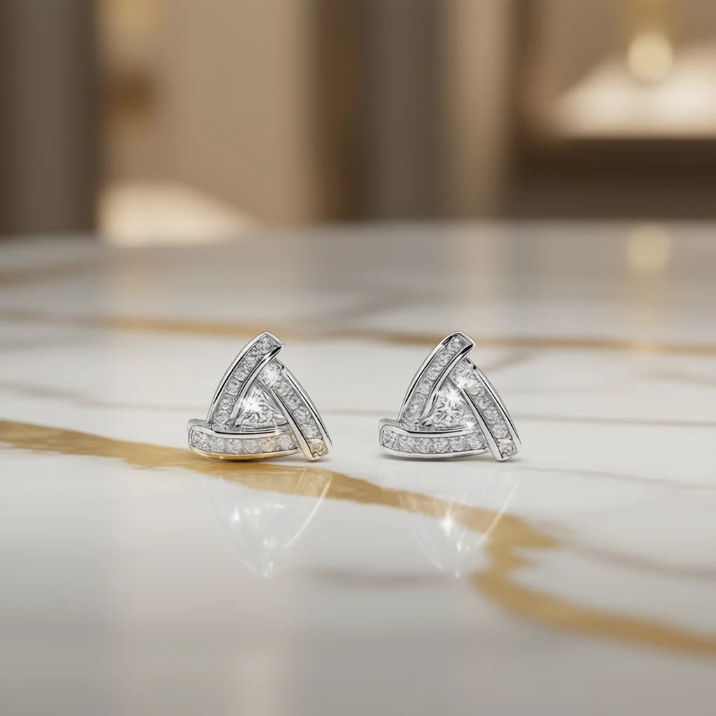 Oofl Lunneavn Wend White Gold Stud Earrings Geometric Crystal Rhinestone Minimalist Everyday Wear Rhodium Plated Unisex