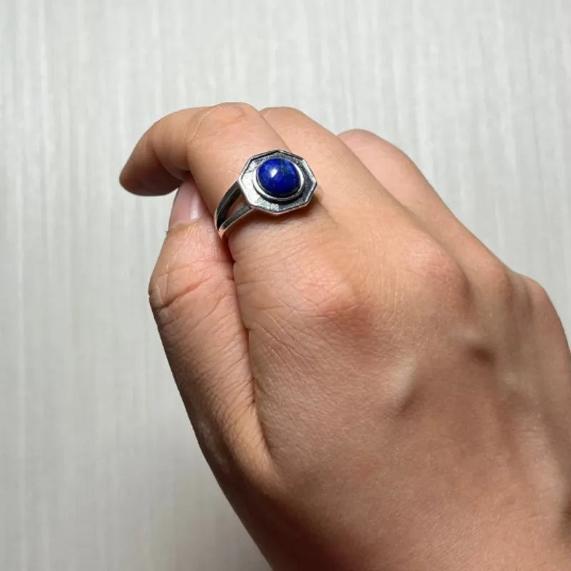 Mikaelson Original S925 Silver Jewelry Fine Ring  for Men Women the Vampire Diaries Inspired Natural Lapis Lazuli Fashion Gift