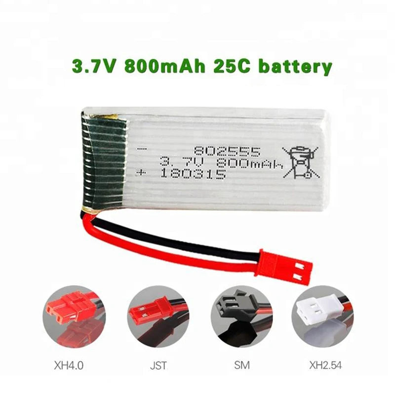 802555 3.7V 800mAh Lipo Battery 25C Helicopter H12C F181 F187 F163 Drone Rechargeable Lithium Battery