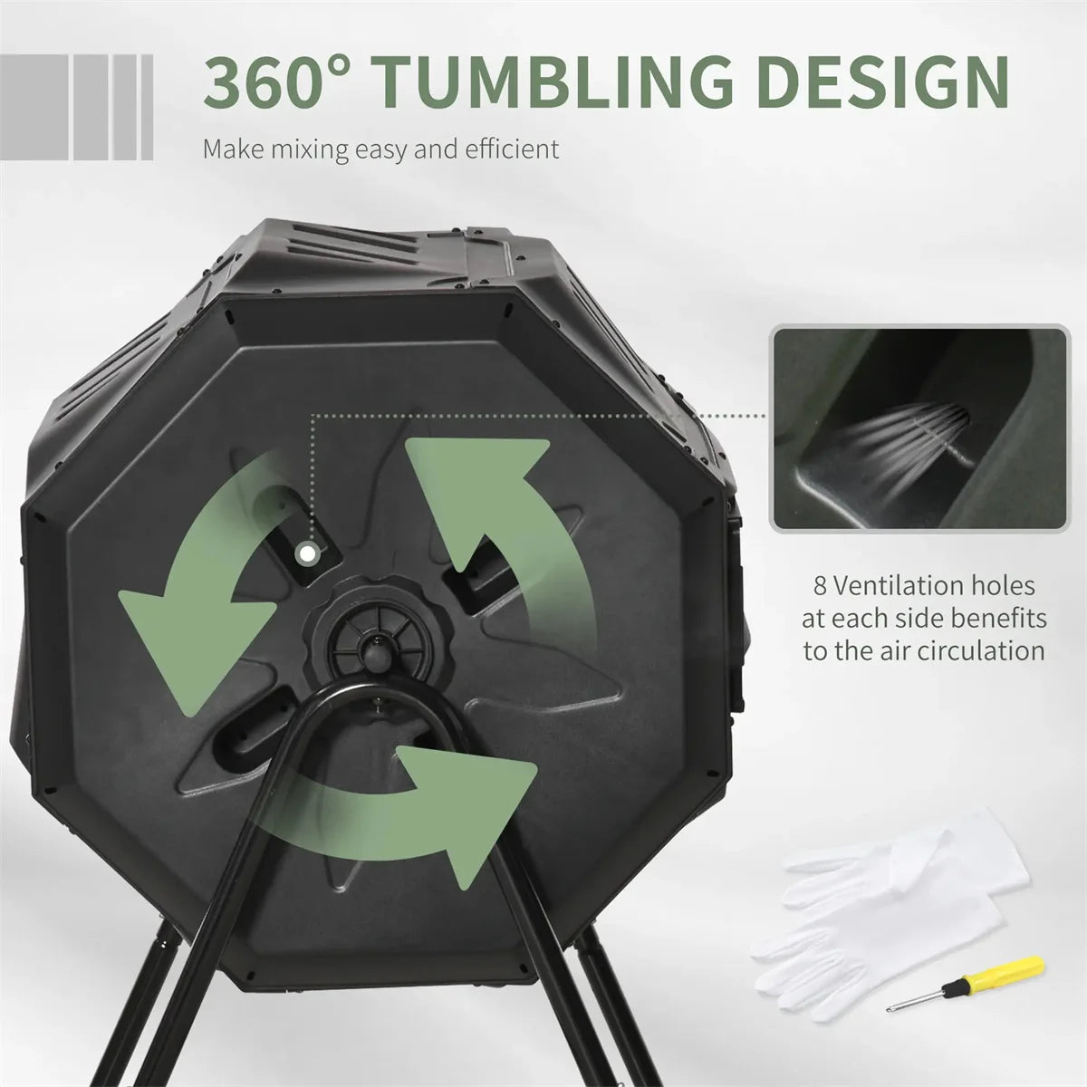 Outdoor Furniture Black Tumbling Outdoor Compound Fertilizer Drum 162L