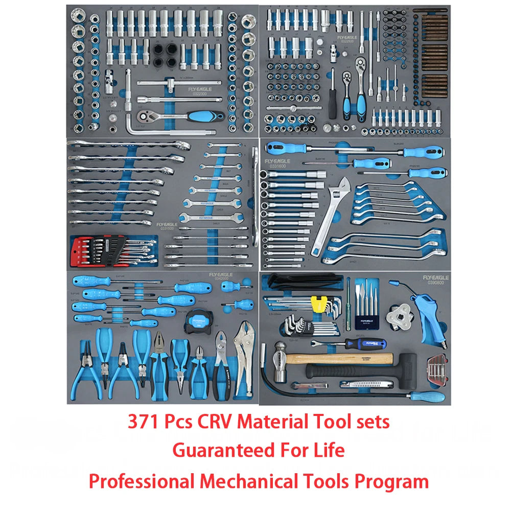 High Quality 371-Pcs CRV Hand Tools Set Including Sickle and Pickaxe for Auto Repair Work with Guaranteed Full Life