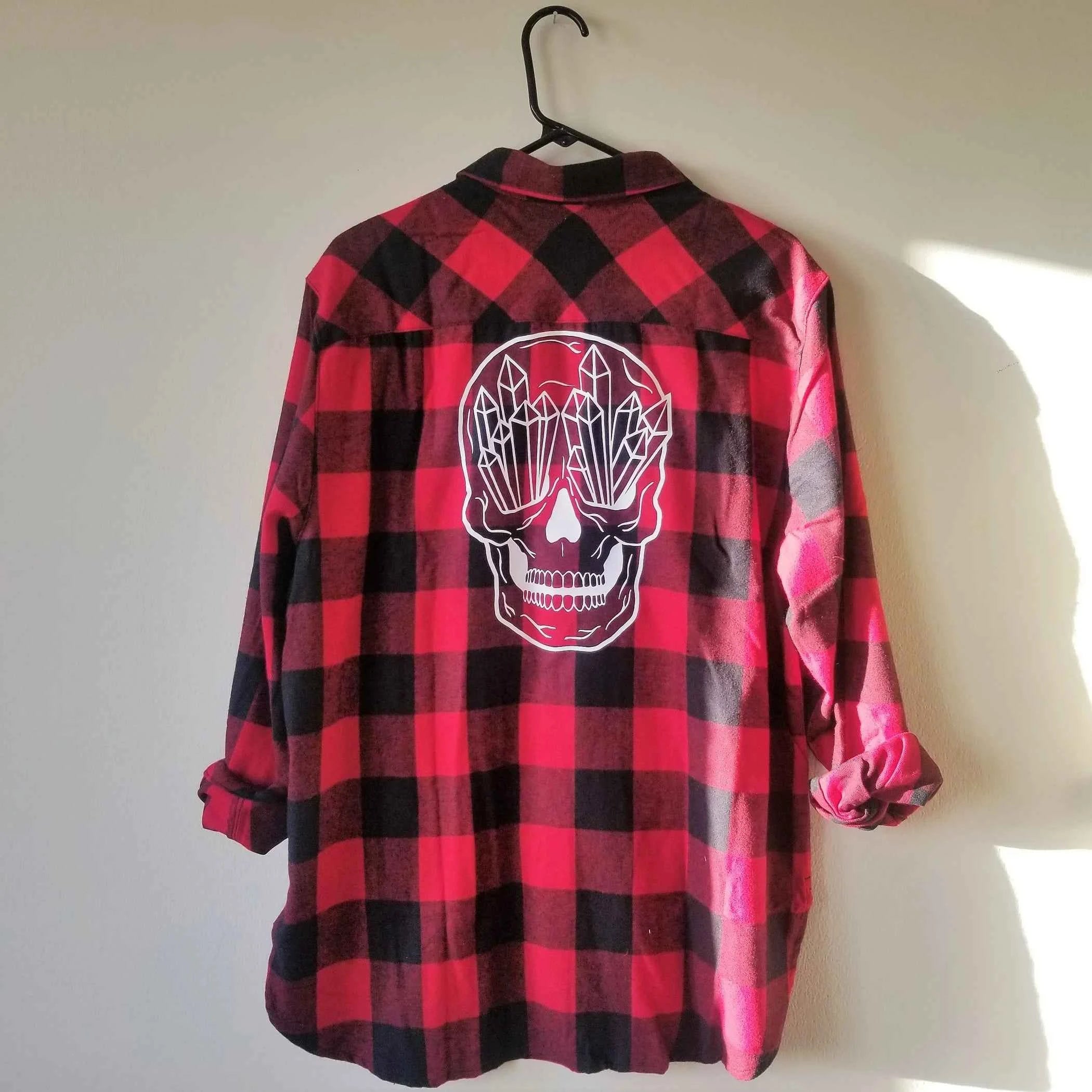 TD Casual Plaid Shirt Crystal Skull Buffalo Flannel Single Breasted Striped Pattern Size 6XL Woven Anti-Wrinkle Fabric Short