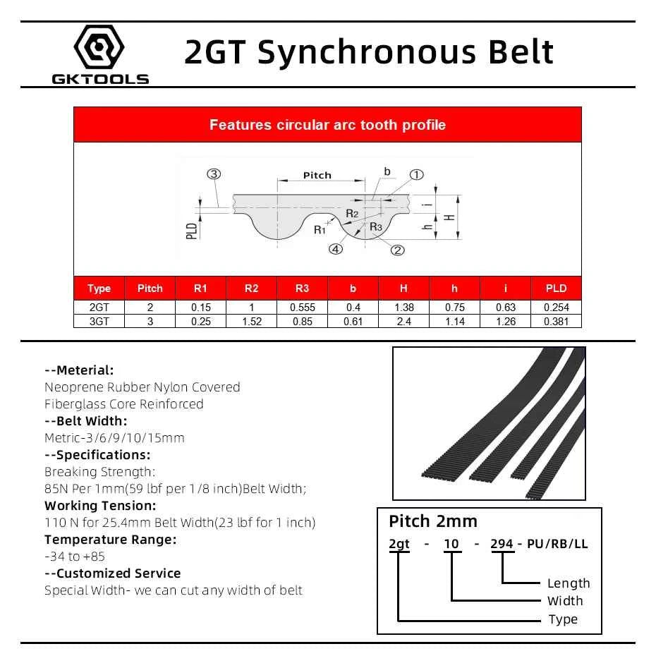 GKTOOLS 2MGT 2M 2GT Open Synchronous Timing belt width 6/9/10/15mm Rubber Samll Backlash GT2 2GT-6/2GT-9/2GT-15 3D printer