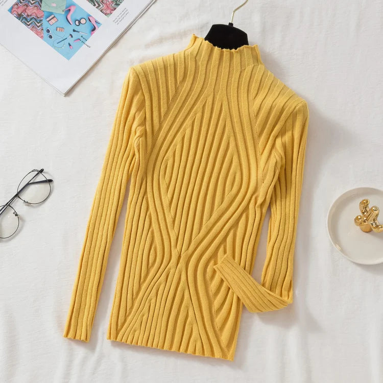 AOSSVIAO 2026 Knitted Women high neck Sweater Pullovers Turtleneck Autumn Winter Basic Women Sweaters Slim Fit Black